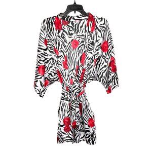 Shirley of Hollywood Satin Robe Belted Zebra Floral Women Size M